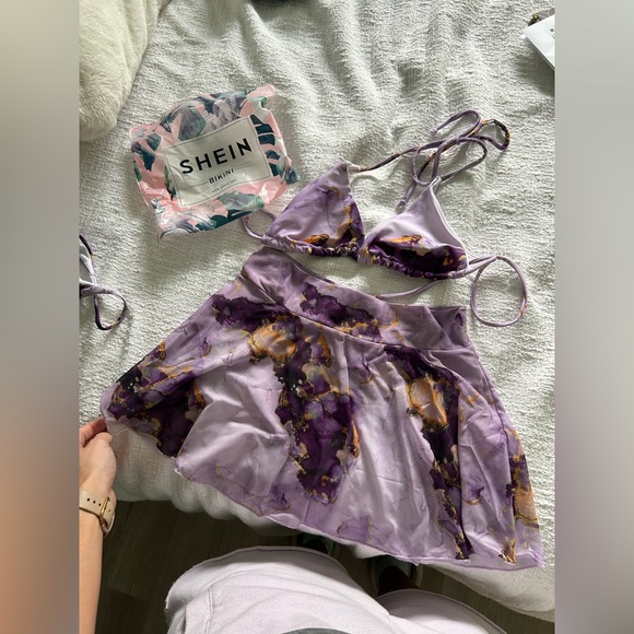 SHEIN 3pack Marble Print Halter Bikini Swimsuit With Cover Up small - Picture 4 of 6